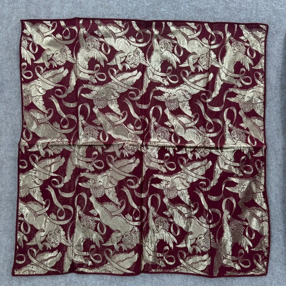 16 Pc VTG Holiday Cloth Napkins Set Gold Burgundy Holly Cherub Metallic